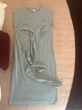 Modern Citizen Soft Teal Blue Tie-Waist Midi Dress